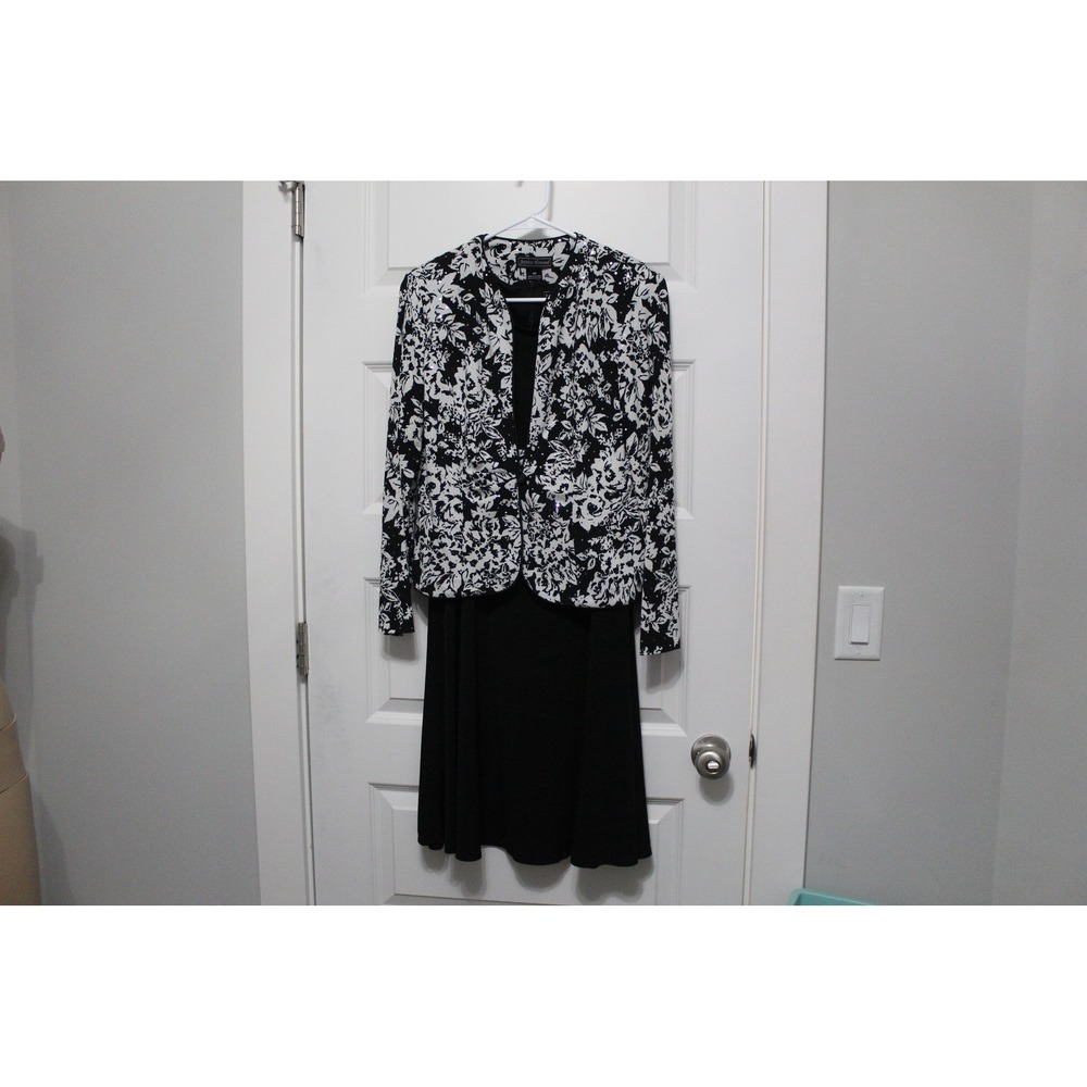 Jessica Howard‎ Black White Floral Sequin Dress Jacket Set Petite 10P